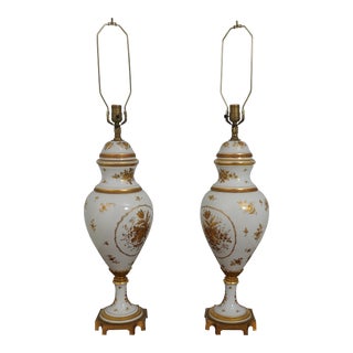 Pair Limoge Porcelain Urn Large Table Lamps For Sale