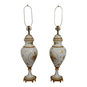 Pair Limoge Porcelain Urn Large Table Lamps