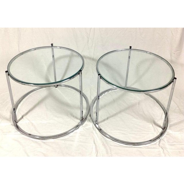 Mid-Century Modern Mid 20th Century Pair Mid Century Round Chrome and Glass Drink Side Tables For Sale - Image 3 of 6