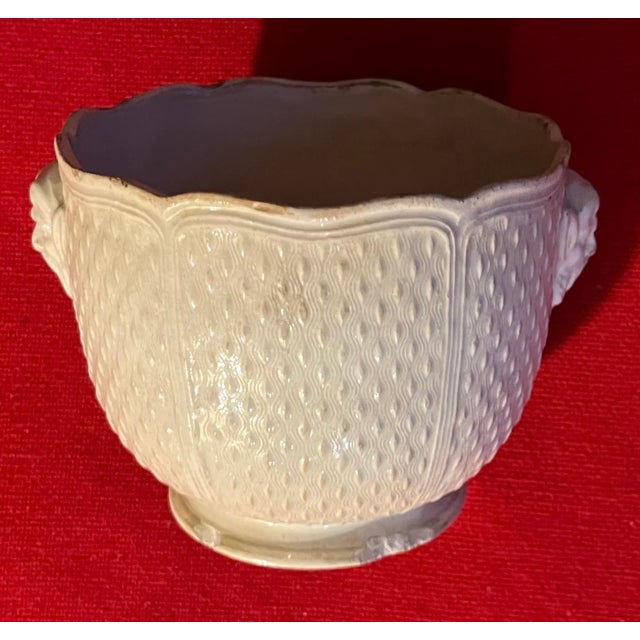 French Antique 18th C. French Pont-Aux-Choux Creamware Cachepot or Seau a Bouteille in the Manner of Saint-Cloud With Grotesque Mask Handles For Sale - Image 3 of 12
