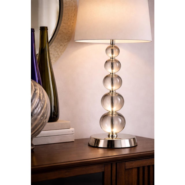 Late 20th Century Modern Glam Stacked Crystal Orb Table Lamp With Polished Chrome Base – Hollywood Regency Transitional Style For Sale In Los Angeles - Image 6 of 9