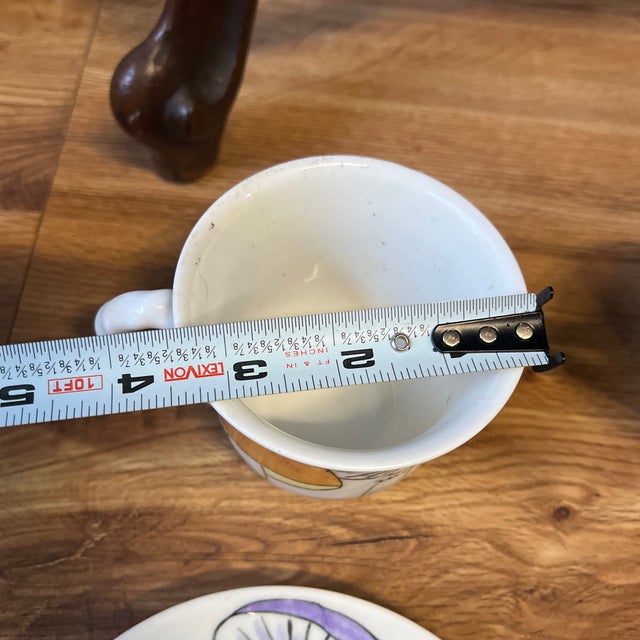 1970s Collection of Saucers and Teacups With Hand Painted Mushroom Details- Set of 12 For Sale - Image 10 of 11