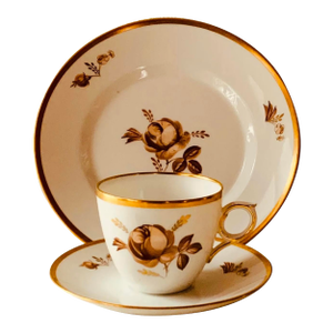 1960s Royal Copenhagen Brown Rose Breakfast Set - Set of 3