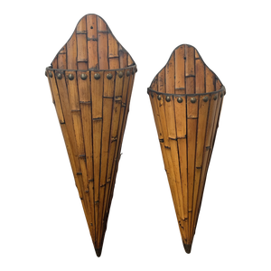 Vintage Pair of Graduated Bamboo Wall Pockets