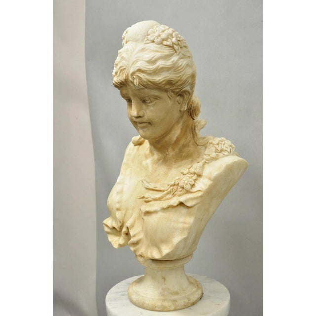 Vintage Victorian Style Carved Marble Young Lady Maiden Bust Statue Sculpture For Sale - Image 11 of 16