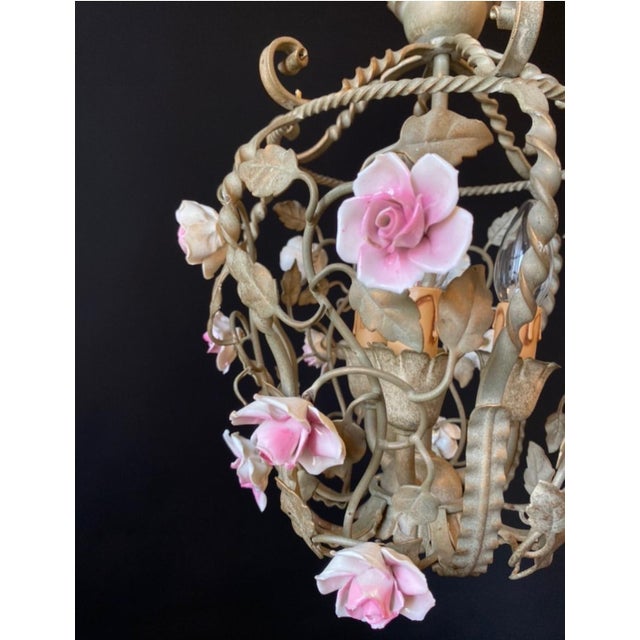 Antique Iron and Porcelain Chandelier, 1960s For Sale - Image 14 of 17