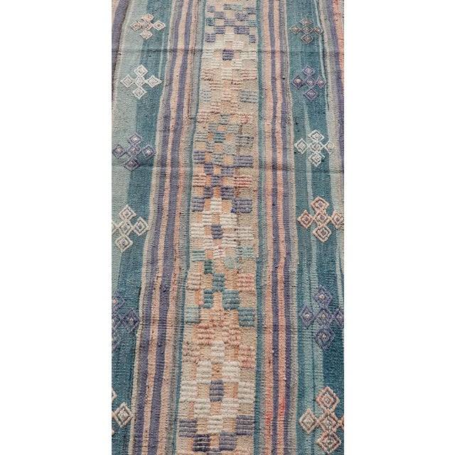 Mid 20th Century Mid 20th Century Stripe Design Turkish Vintage Flat-Weave Rug in Light Green Purple and Peach For Sale - Image 5 of 10