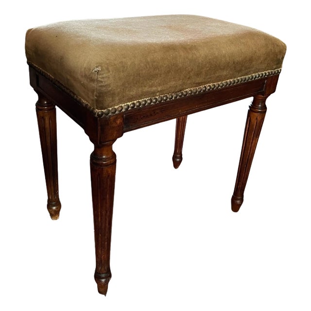 Louis XVI Mahogany Stool Upholstered in Mohair, 19th Century For Sale