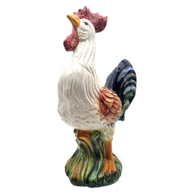 Italian Ceramic Rooster & Hen Pair 20" | Hand-Painted Signed Italy For Sale - Image 9 of 16
