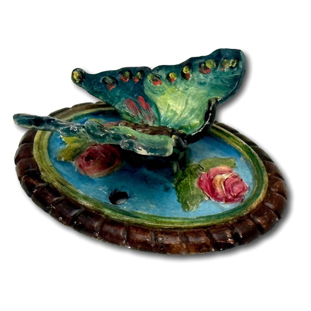 Rare Model Antique Cast Iron Butterfly Door Knocker - Beautiful & Colorful Hand Painted Features Circa 1920s For Sale In Boston - Image 6 of 12