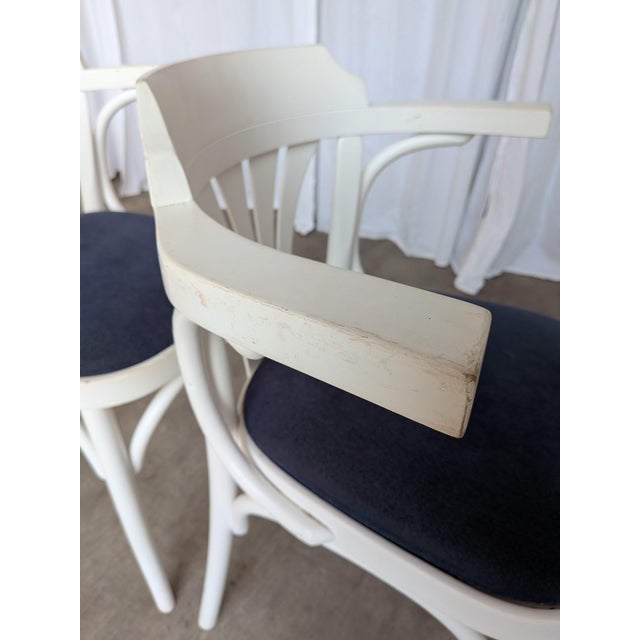 Vintage White Bentwood Dining Chairs with Blue Fabric Seats, 1970s, Set of 4 For Sale - Image 18 of 18