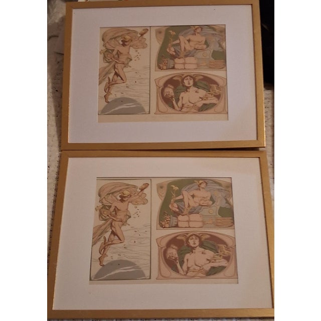 Curated Antique Art Nouveau Framed Lithographs - Complete Gallery Wall Set of 6 (C. 1895–1905) For Sale - Image 11 of 12