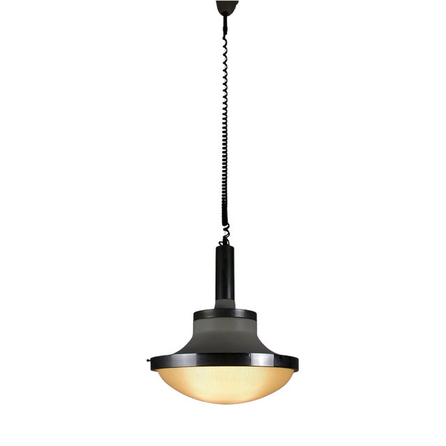 Chrome and Ribbed Glass Pendant Lamp in the style of Sergio Mazza for Artemide, 1960s For Sale