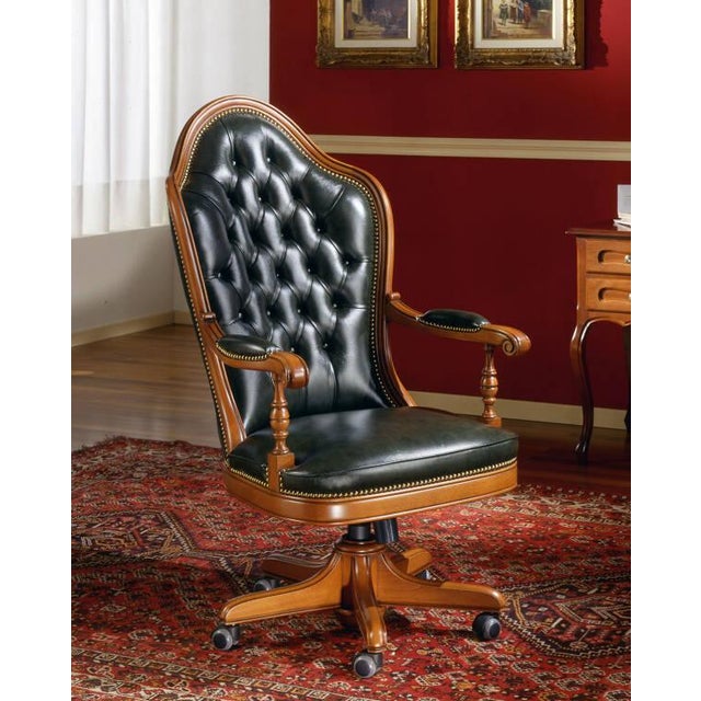 Executive Desk chair. Hand crafted in Italy. Covered in 100 Percent genuine Italian leather and upholstered by Italian...
