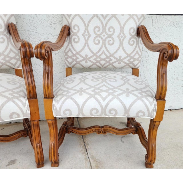 French Louis XIII Os De Mouton Linen Armchairs Pair For Sale - Image 15 of 18