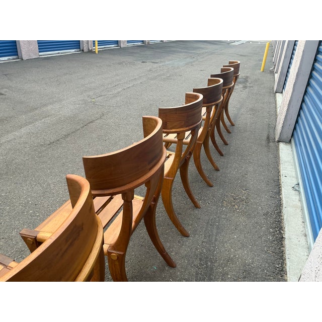 Teak Klismos Patio Dining Chairs. - Set of 6 For Sale - Image 9 of 17