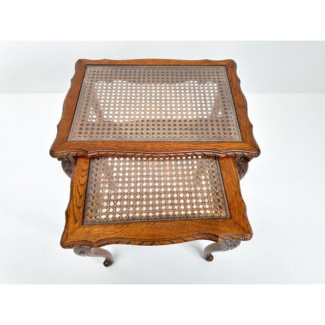 Vintage Nesting Tables with Cane and Glass Top, Set of 2 For Sale - Image 3 of 15