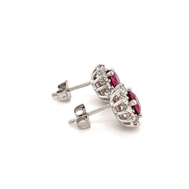 Traditional Diamond Rubellite Tourmaline Earrings 14k Gold 1.36 Tcw Certified For Sale - Image 3 of 13
