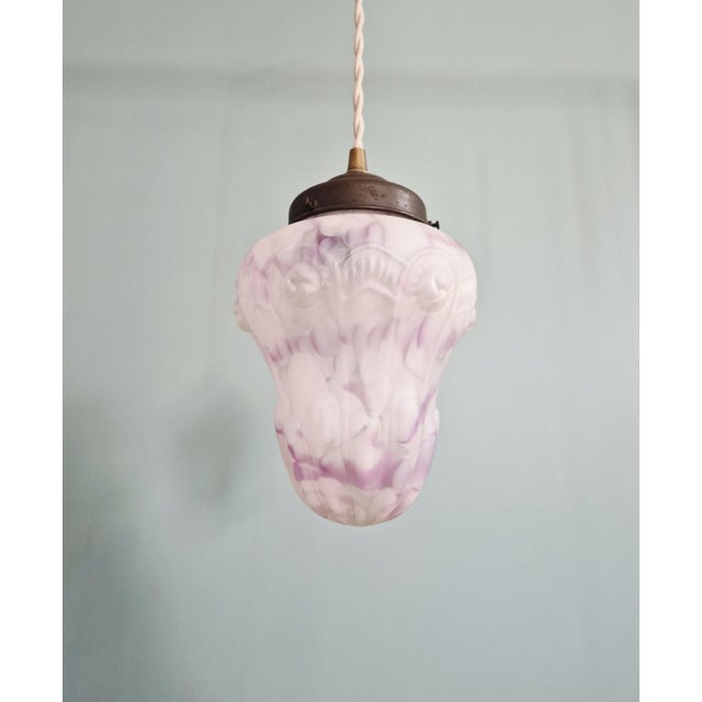 Art Deco Pendant Light in Speckled White and Purple Glass, 1920s For Sale - Image 12 of 12