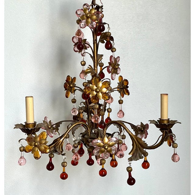 Mid 20th Century Vintage Italian Murano Glass Floral Chandelier For Sale - Image 5 of 12