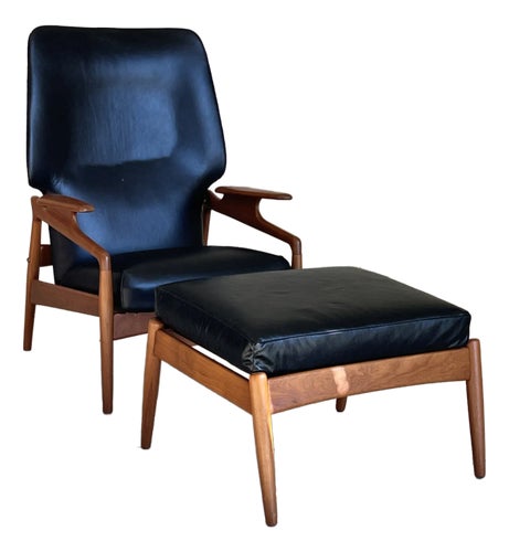 Mid Century Danish Teak and Leather Reclining Lounge Chair and