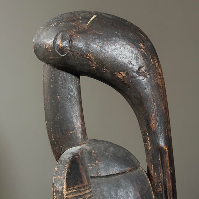Large Antique Hand Carved African Folk Art Senufo Calao Bird Statue For Sale - Image 9 of 12