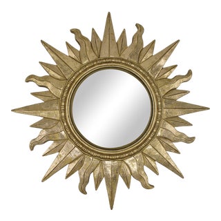 Large Vintage Art Deco Convex Sunburst Mirror For Sale