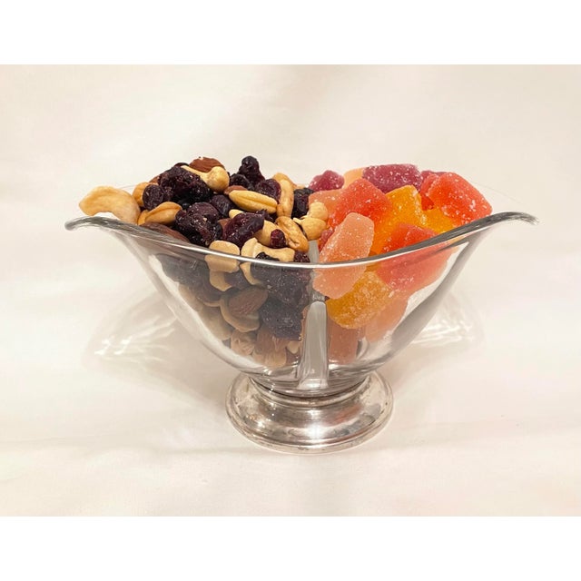 Mid-Century Modern Vintage Sterling Silver and Glass Divided Serving Bowl For Sale - Image 3 of 8