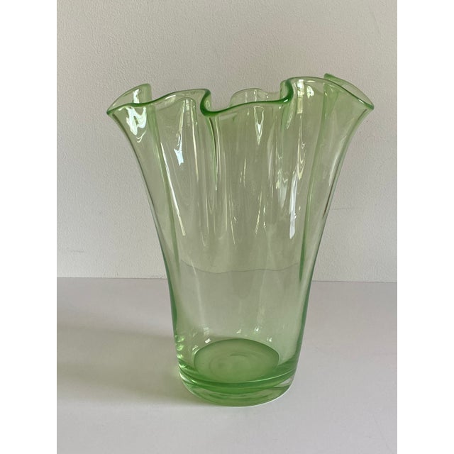 Italian Mid-Century Italian Fazzoletto Green Murano Glass Vase For Sale - Image 3 of 13