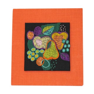 Vintage Scandinavian Still Life Embroidered Panel For Sale