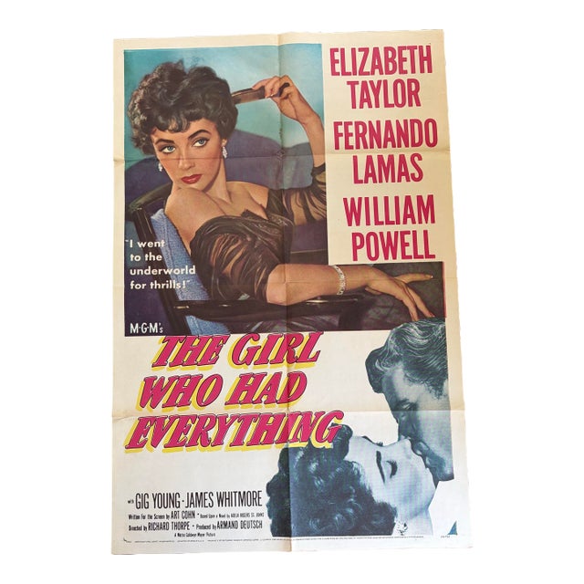 1950s The Girl Who Had Everything Elizabeth Taylor Movie Poster ‘53 For Sale