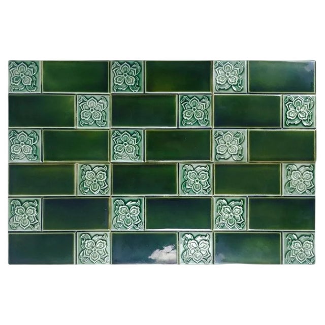 Large Antique Belgian Glazed Relief Tile, 1900 For Sale