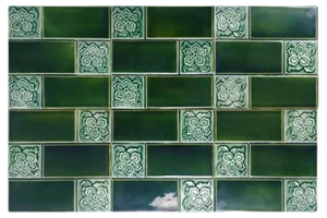 Large Antique Belgian Glazed Relief Tile, 1900