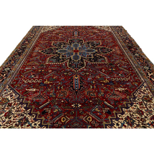 10x18 Antique Persian Heriz Red Rug – Oversized Hand-Knotted Wool Masterpiece For Sale - Image 10 of 11