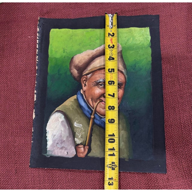 Oil Painting 1950s Loose Colorful Old Man With Pipe From Italy For Sale - Image 4 of 4