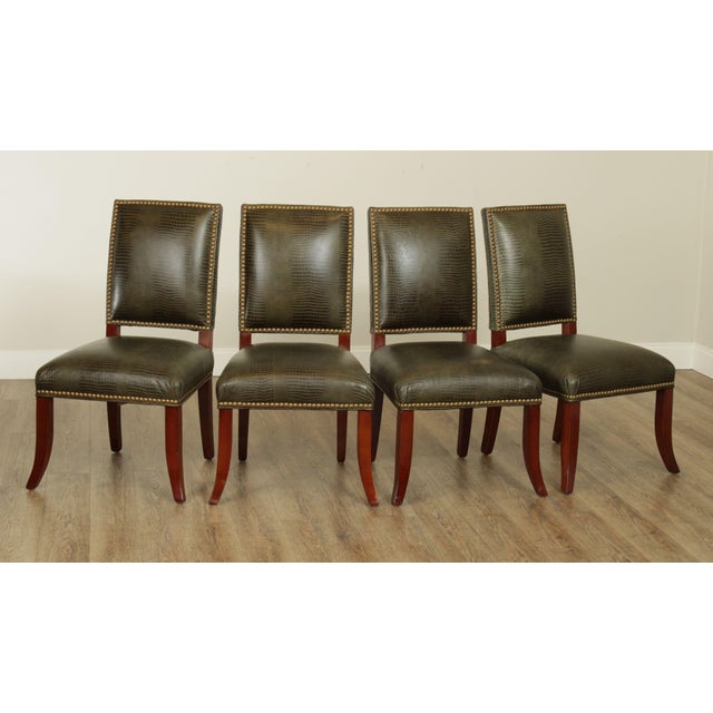 Ethan Allen Faux Reptile Green Leather Dining Chairs Set of 4 Chairish