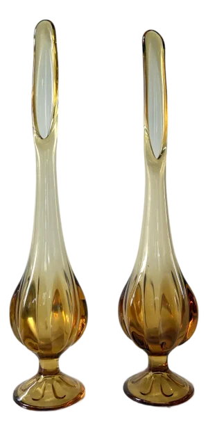 Pair Viking Swung Vases, Amber Color Glass