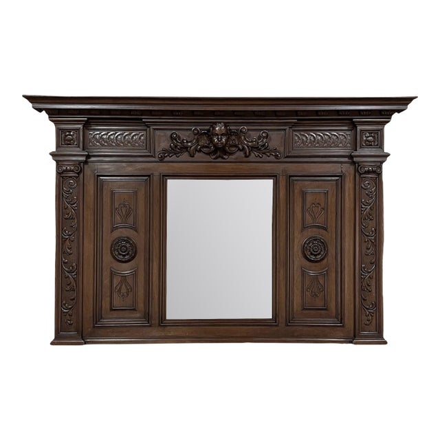 Antique Italian Renaissance Revival Walnut Mantel Mirror For Sale