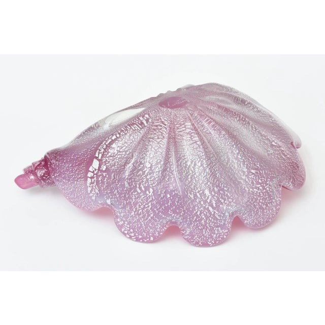 Vintage Murano Pink and Silver Foil Clam Shell Coiled Large Glass Bowl, Signed For Sale - Image 11 of 11