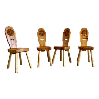 Rustic Wooden Chairs, Italy, Set of 4 For Sale