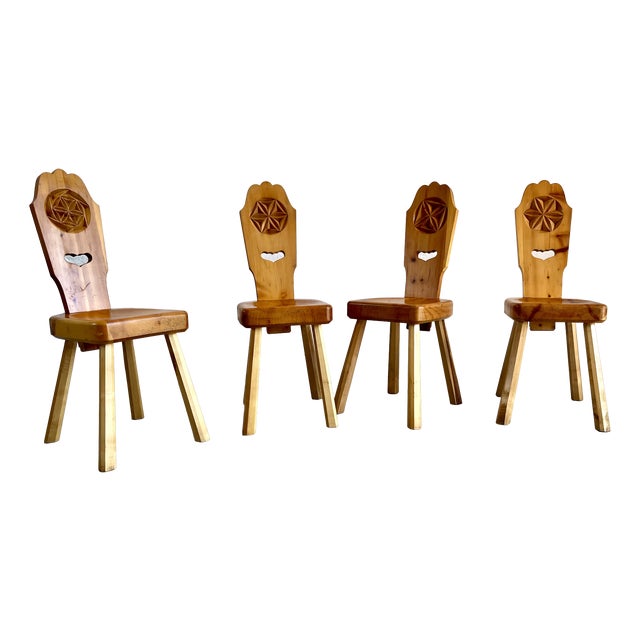 Rustic Wooden Chairs, Italy, Set of 4 For Sale