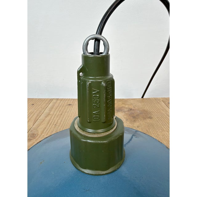 Industrial Blue Enamel Military Pendant Lamp with Cast Aluminium Top, 1960s For Sale - Image 13 of 17