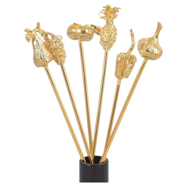 Cocktail Sticks with Fruit and Vegetable Motifs from Skultuna, Late 20th Century, Set of 6 For Sale - Image 6 of 6