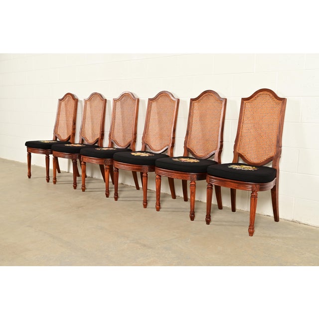 Karges Style French Regency Louis XVI Carved Solid Teak and Cane Back Side Chairs or Dining Chairs, Pair For Sale - Image 14 of 15