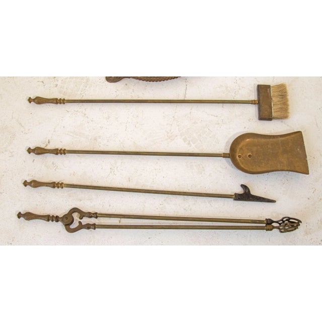 Art Nouveau Vintage Brass American Art Nouveau Style Fireplace Tools Set For Sale - Image 3 of 13