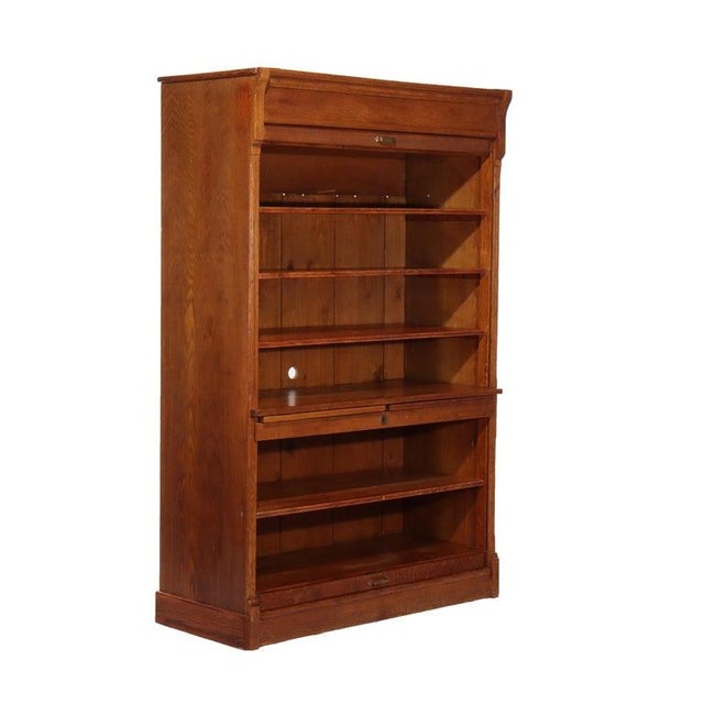 Oversized Antique Oak Roll Front Bookcase Circa 1920 For Sale - Image 9 of 15