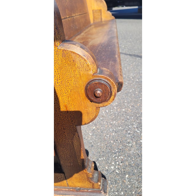 Wood Antique Oak Long Church Pew For Sale - Image 7 of 8