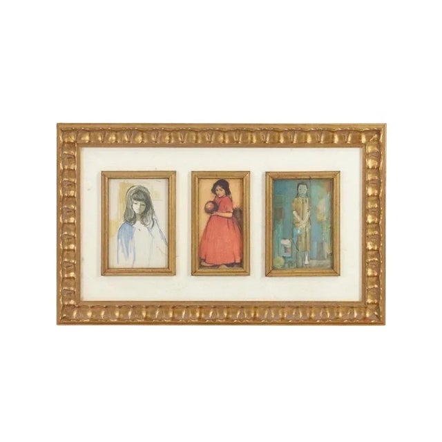 Circa 1960’s Triptych Featuring Mid Century Modern Prints of Women in a Carved Wood Frame For Sale - Image 12 of 12
