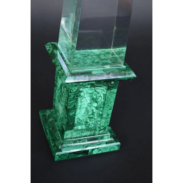 1960s Malachite and Acrylic Obelisk With Perched Eagle For Sale - Image 4 of 5
