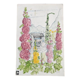 Ceramic Tile with Mallow Flowers, Sweden, 1980s For Sale